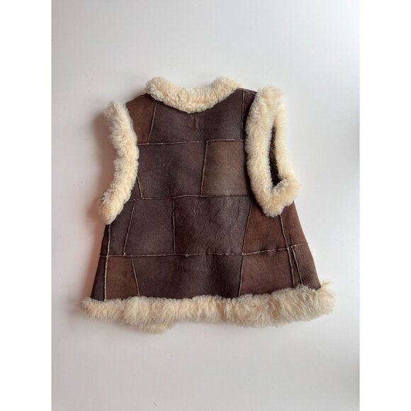 Girls' Brown 100% Suede Leather Genuine Shearling Trim Vest - Picture 5 of 10